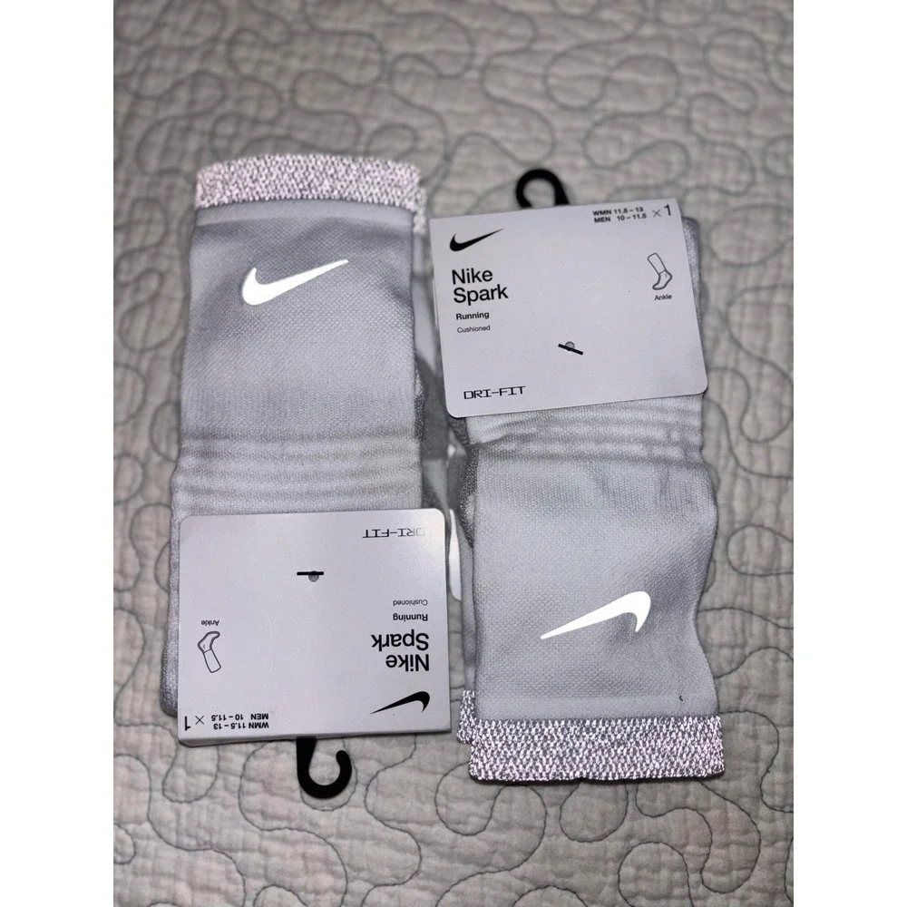 Nike Spark Cushioned Running Ankle Socks White Dri-FIT Mens 10-11.5 2 Pair